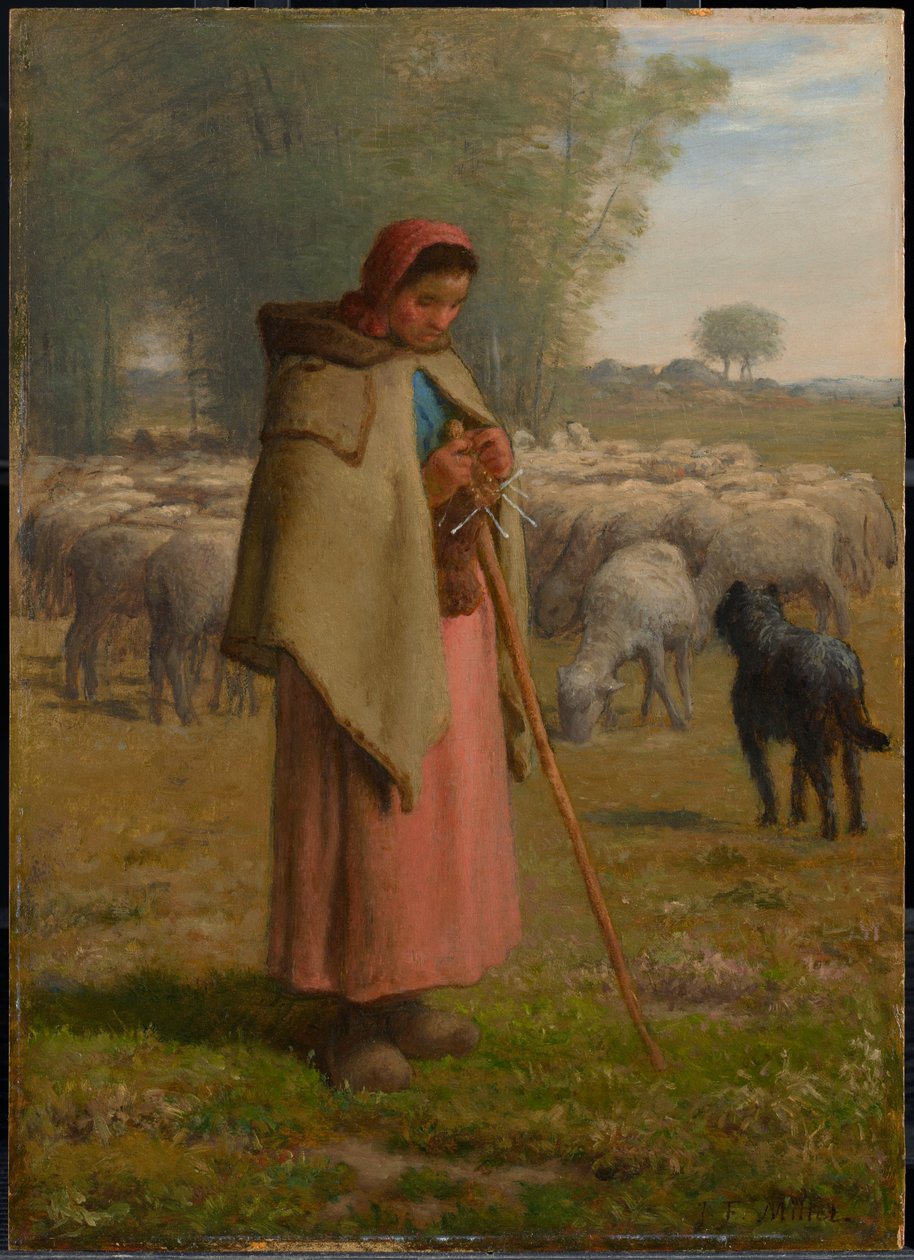 Młoda dziewczyna pilnująca swoich owiec autorstwa Jean-Francois Millet