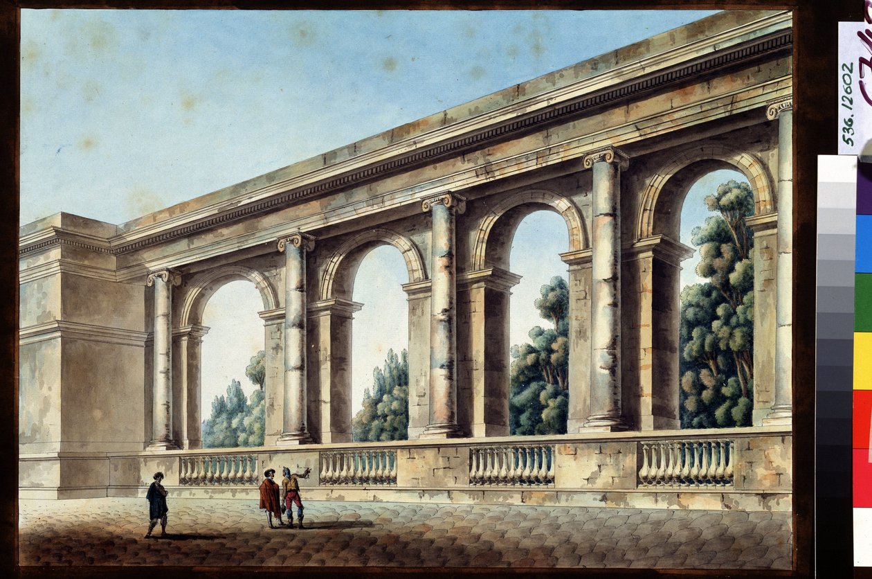 Widok na galerię łukową. Obraz Jeana Francois Thomasa de Thomona (1754-1813). Akwarela i tusz na papierze, 38,4 x 52,8 cm autorstwa Jean François Thomas de Thomon