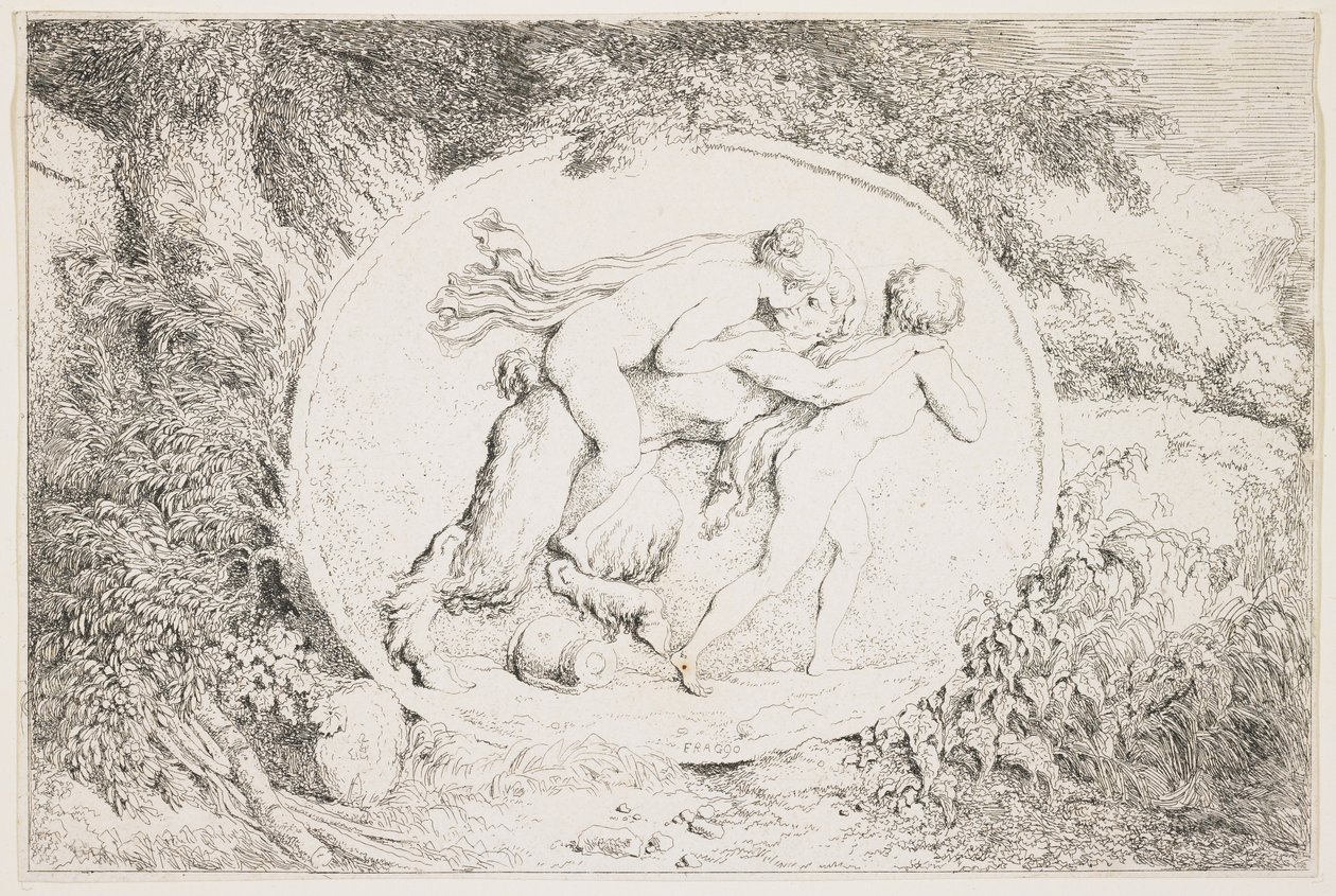 Nimfa Astride a Satyr, 1763 autorstwa Jean Honore Fragonard