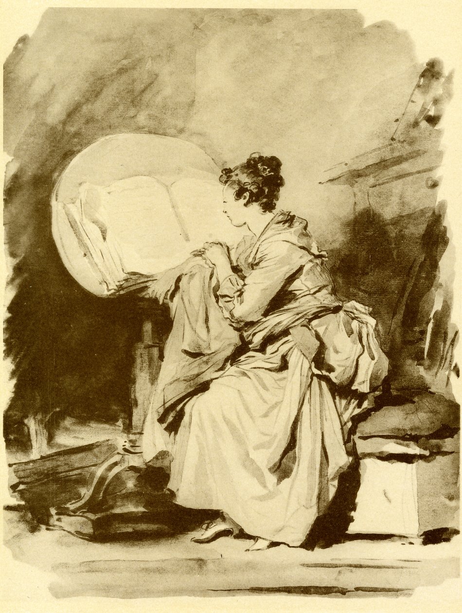 Czytająca dziewczyna siedząca na składanym stole autorstwa Jean Honore Fragonard