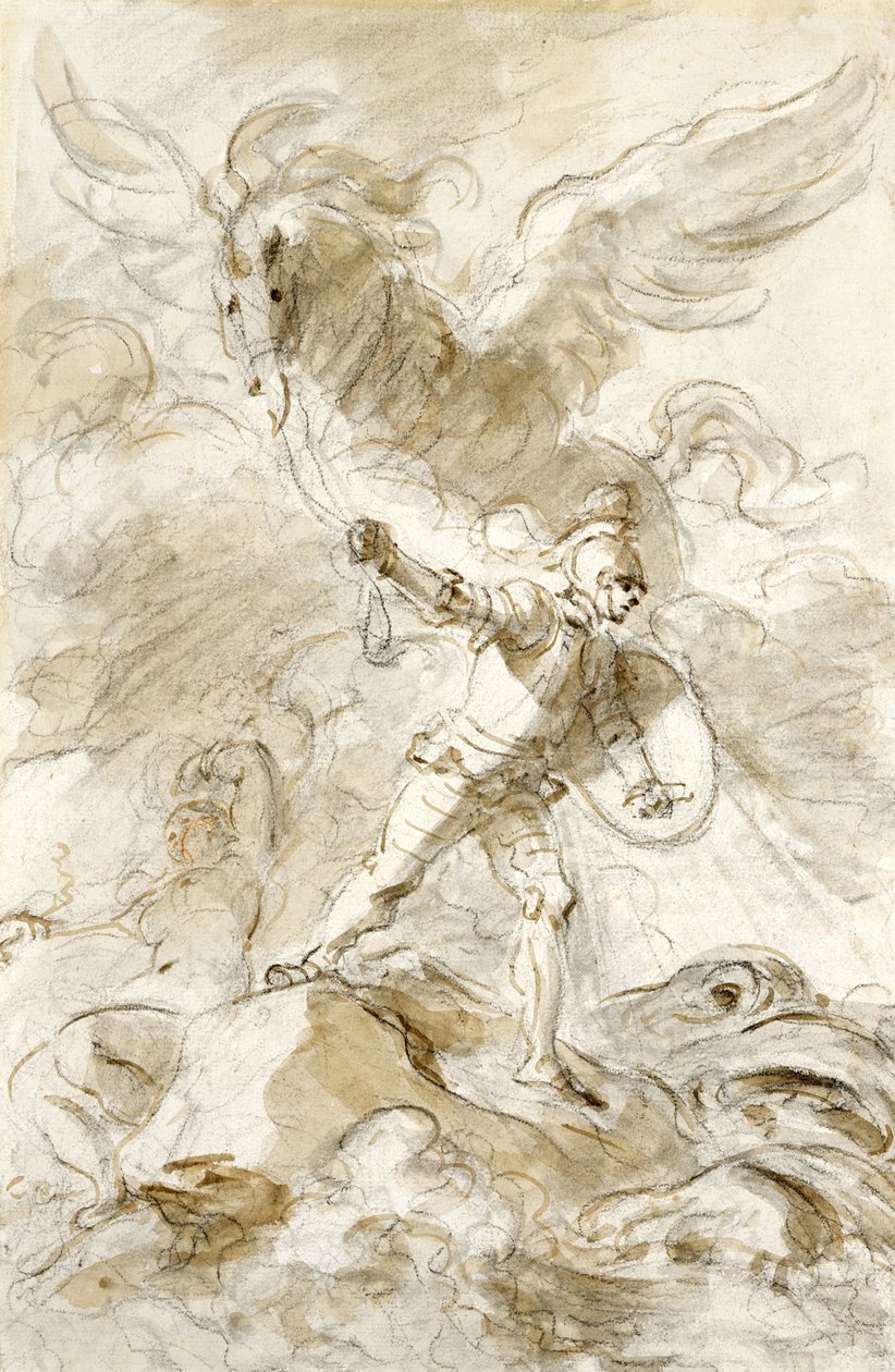 Ruggiero oślepia Orka (pióro i atrament, kreda i pranie na papierze) autorstwa Jean Honore Fragonard