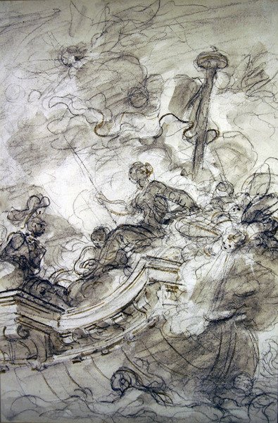Astolfo odpływa z Androniką i Sofrosiną (pióro i atrament, kreda i pranie na papierze) autorstwa Jean Honore Fragonard