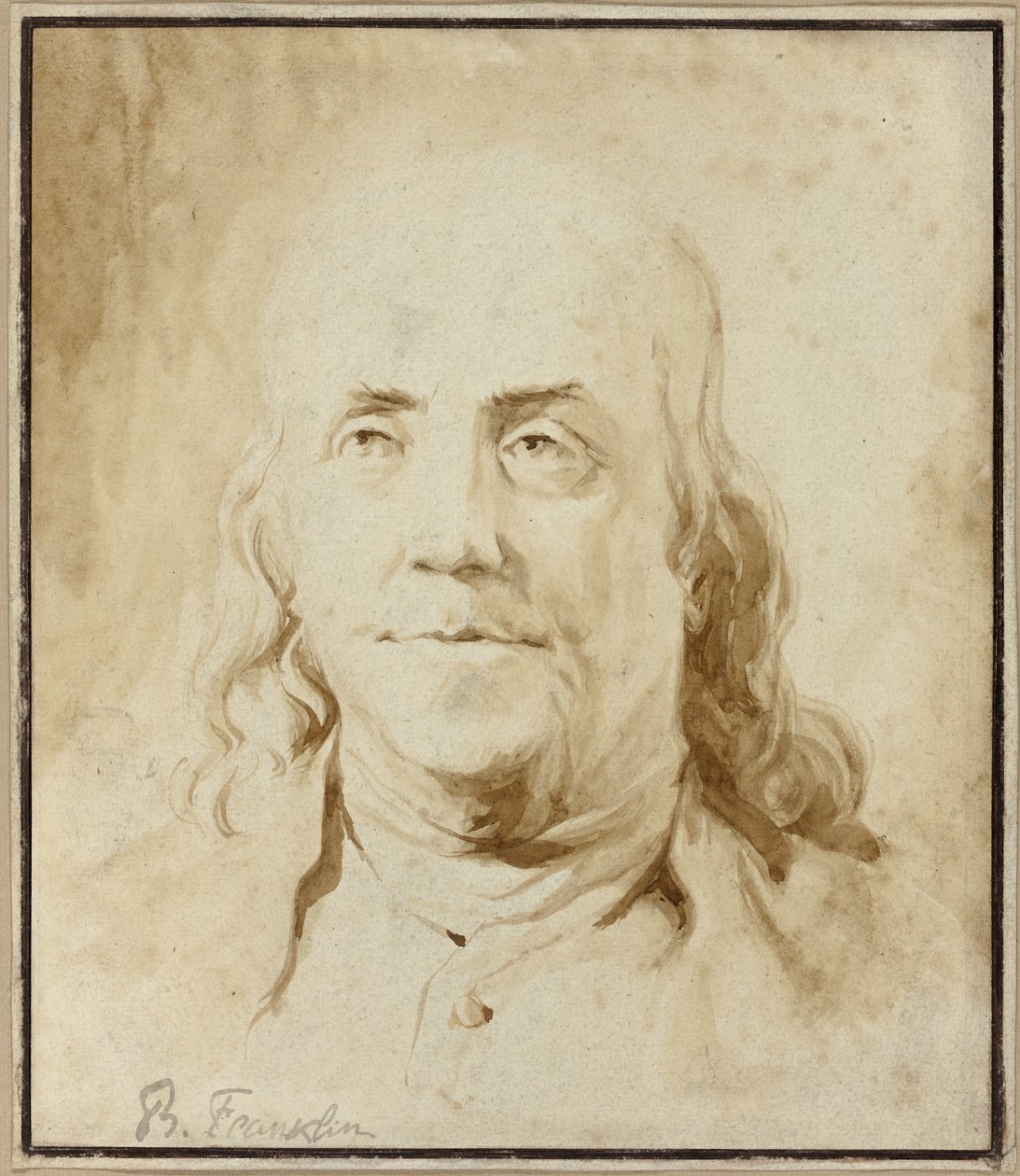Benjamin Franklin, ok. 1778 (pędzel i brązowy tusz) autorstwa Jean Honore Fragonard