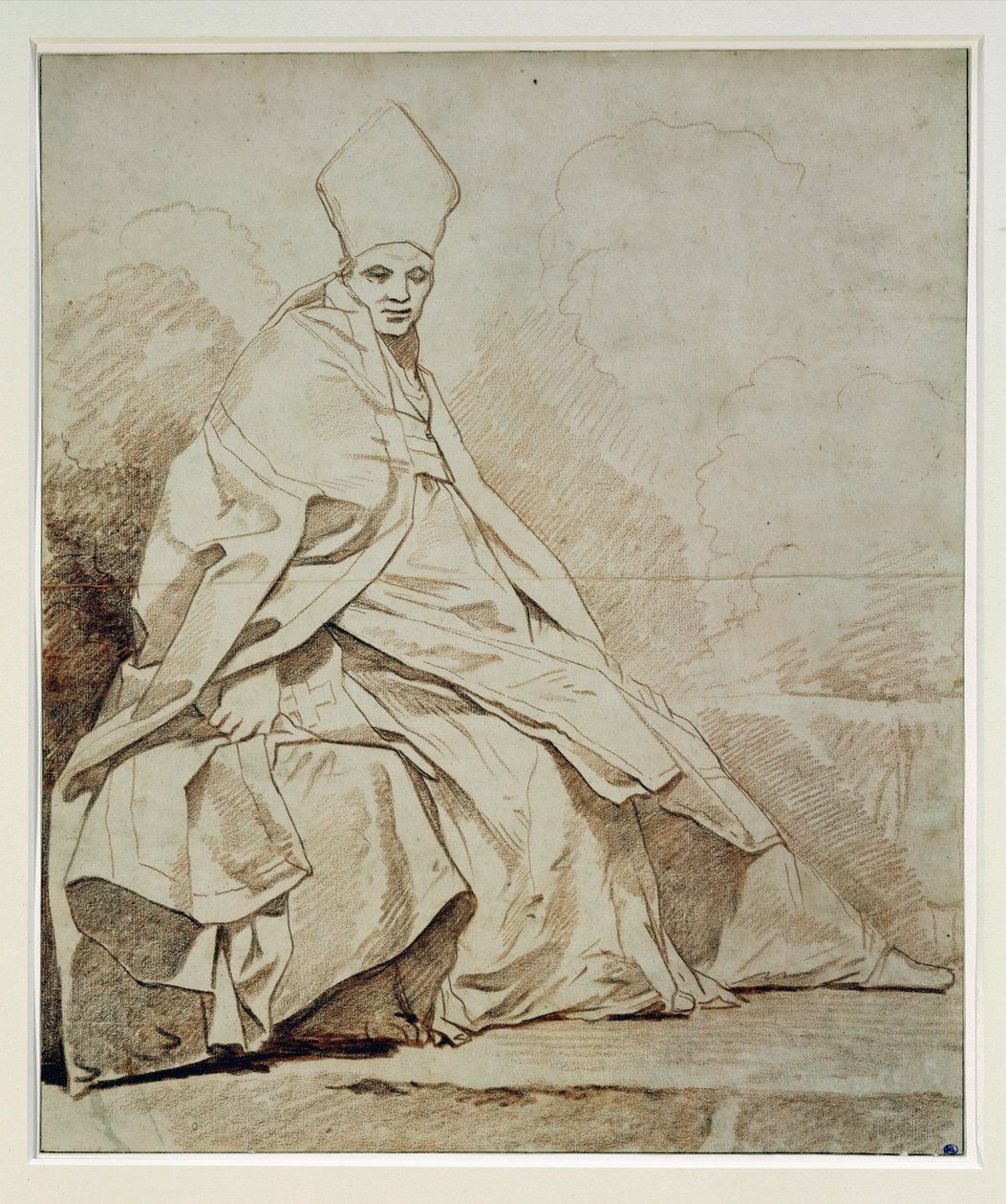 Studium udrapowanej postaci w stroju kościelnym ... autorstwa Jean Honore Fragonard