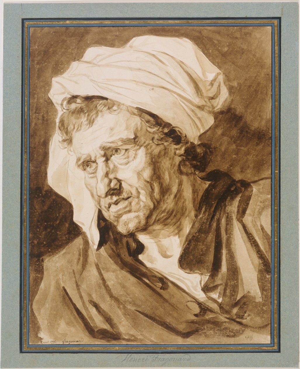 Kopf eines Mannes mit weißem Turban autorstwa Jean-Honore Fragonard