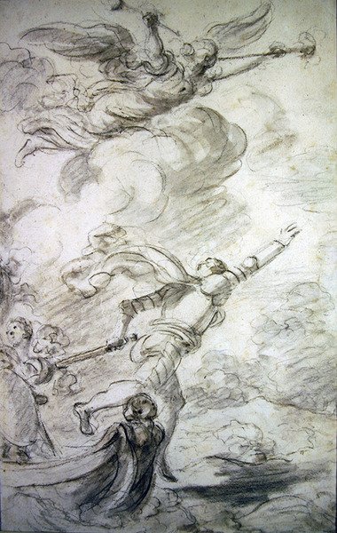 Ruggiero wyskakuje na brzeg (pióro i atrament, kreda i pranie na papierze) autorstwa Jean Honore Fragonard