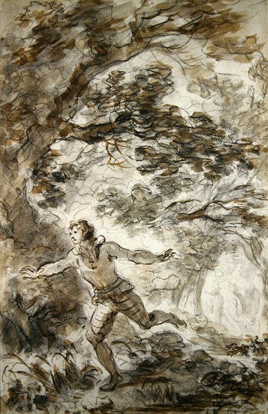 Ruggiero szuka Angeliki, która stała się niewidzialna (pióro i atrament, kreda i pranie na papierze) autorstwa Jean Honore Fragonard