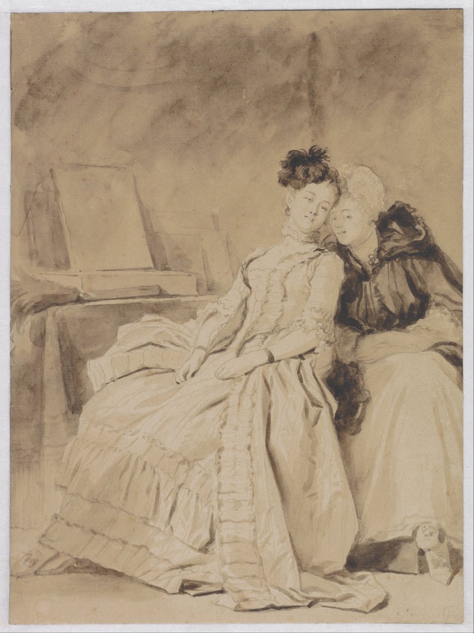 Intymna rozmowa, ok. 1778-80 (ołówek, pióro, pędzel, brązowy i czarny tusz na papierze) autorstwa Jean-Honore Fragonard