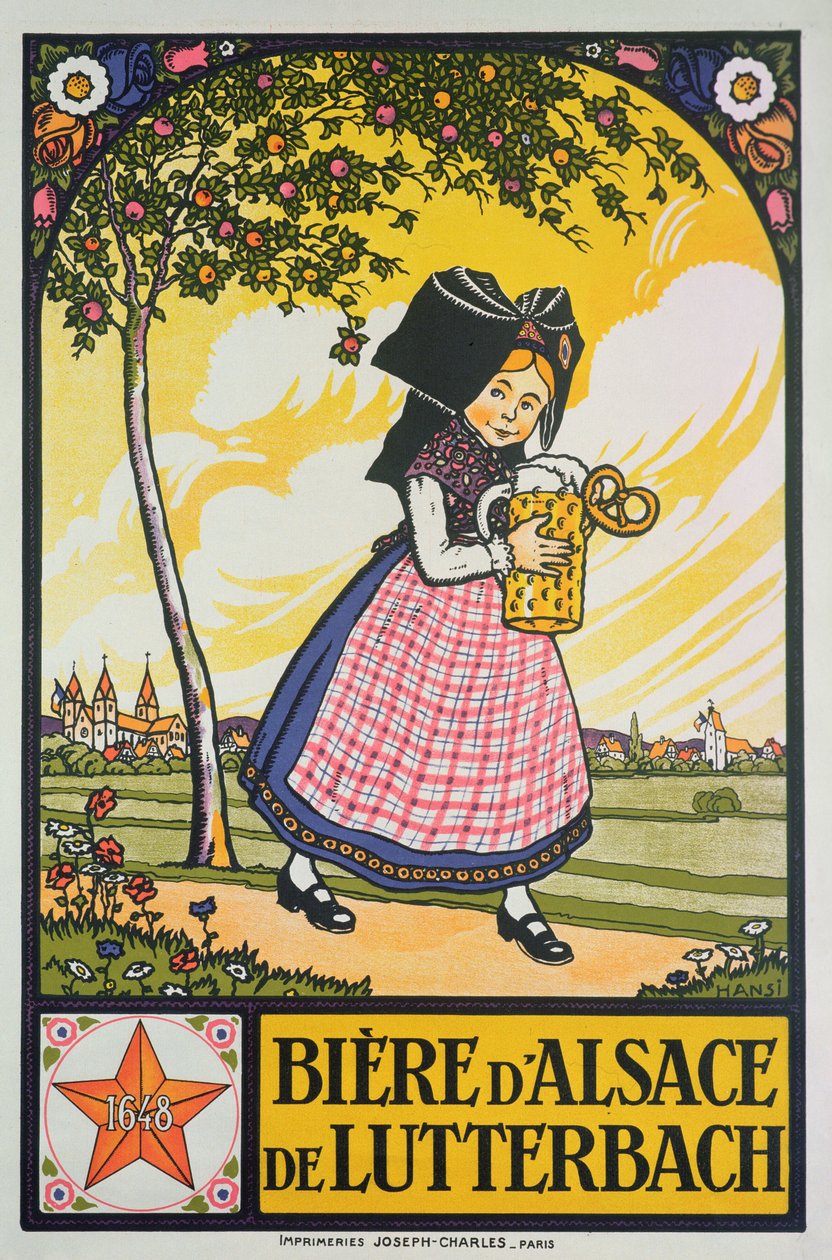 Plakat reklamujący piwo z Lutterbach, Alzacja (kolor lito) autorstwa Jean Jacques Waltz