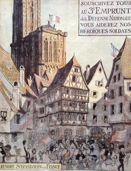 Plakat reklamujący trzecią pożyczkę na obronę narodową, wystawiony na rzecz Alzacji, I wojna światowa autorstwa Jean Jacques Waltz