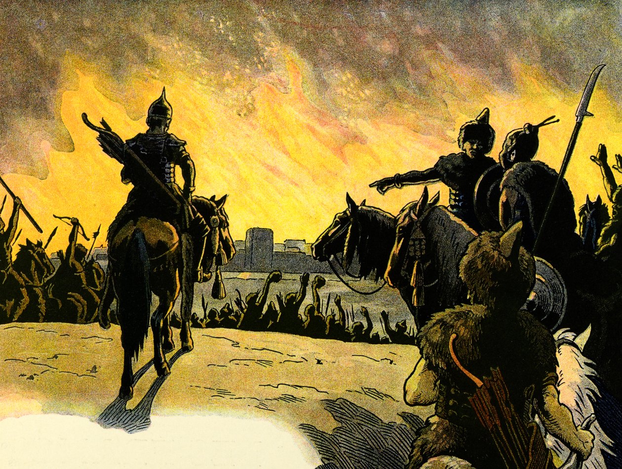 Dzieciom opowiadana jest historia Alzacji; Les huns; autorstwa Jean Jacques (1873 1951) Waltz