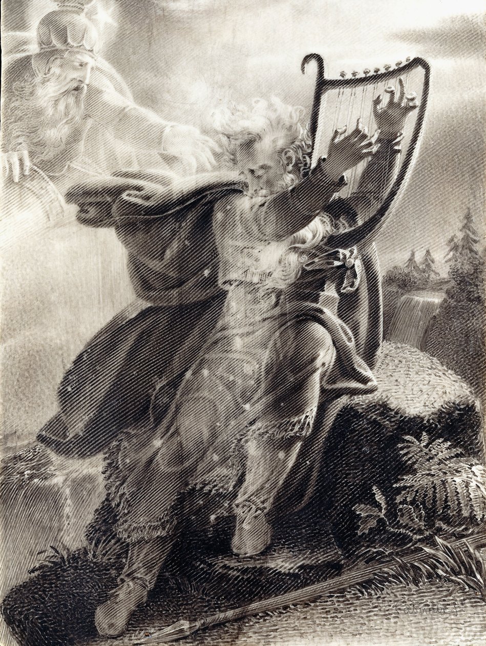 Ossian grający na harfie autorstwa Jean Jacques Casimir Karpff