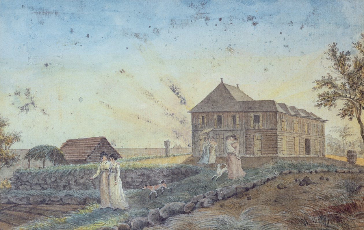 Rodzina wyruszająca na spacer, Ile de la Reunion, ok. 1813 autorstwa Jean Joseph Patu de Rosemont