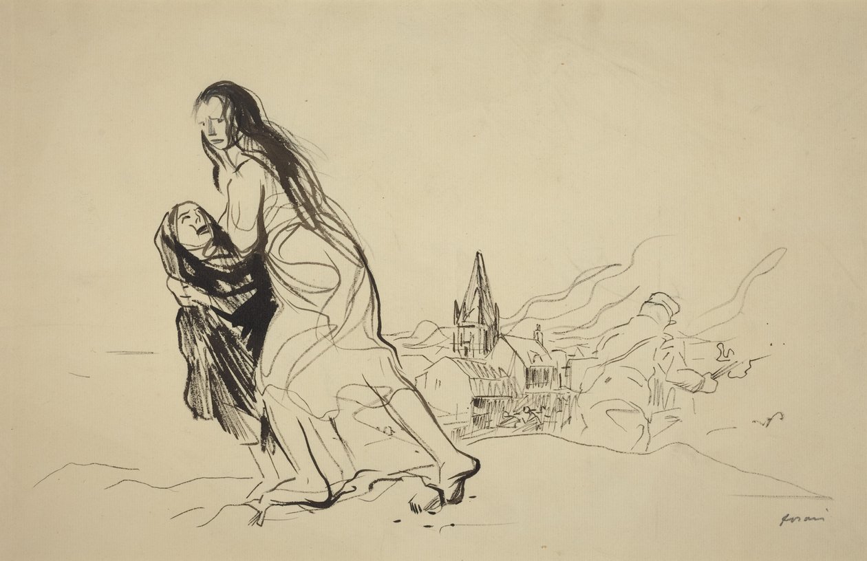 Po Douai, prawdopodobnie 1918 (tusz na papierze) autorstwa Jean-Louis & Caran D