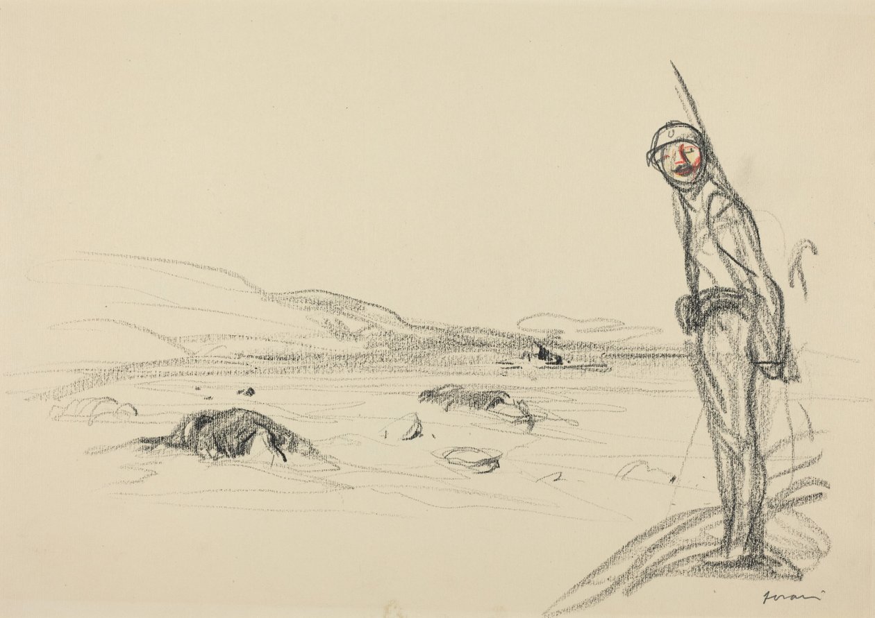 Wzdłuż Marny, prawdopodobnie 1918 (kredka na papierze) autorstwa Jean-Louis & Caran D