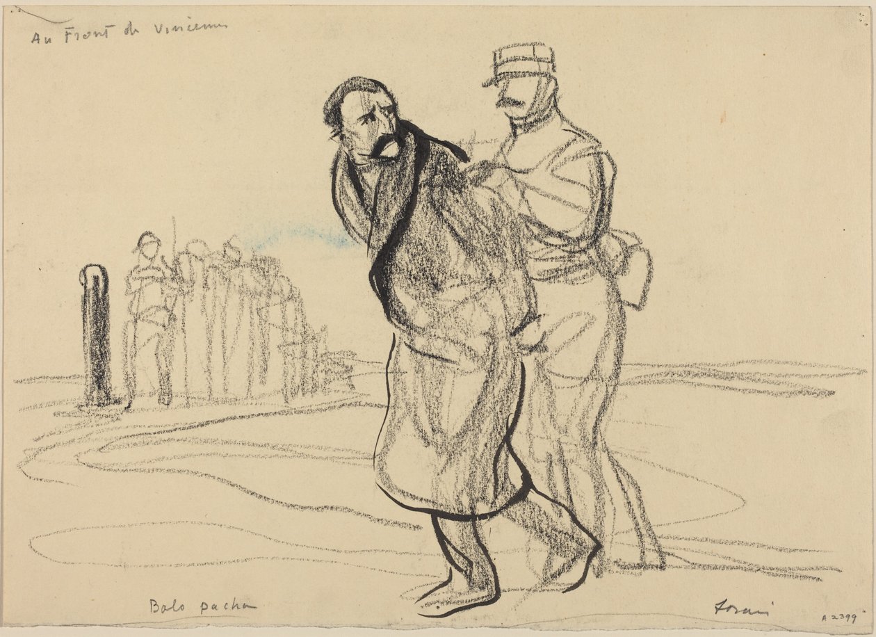 Na froncie w Vincennes. Bolo pacha, ok. 1914-1919 (węgiel na papierze) autorstwa Jean-Louis & Caran D
