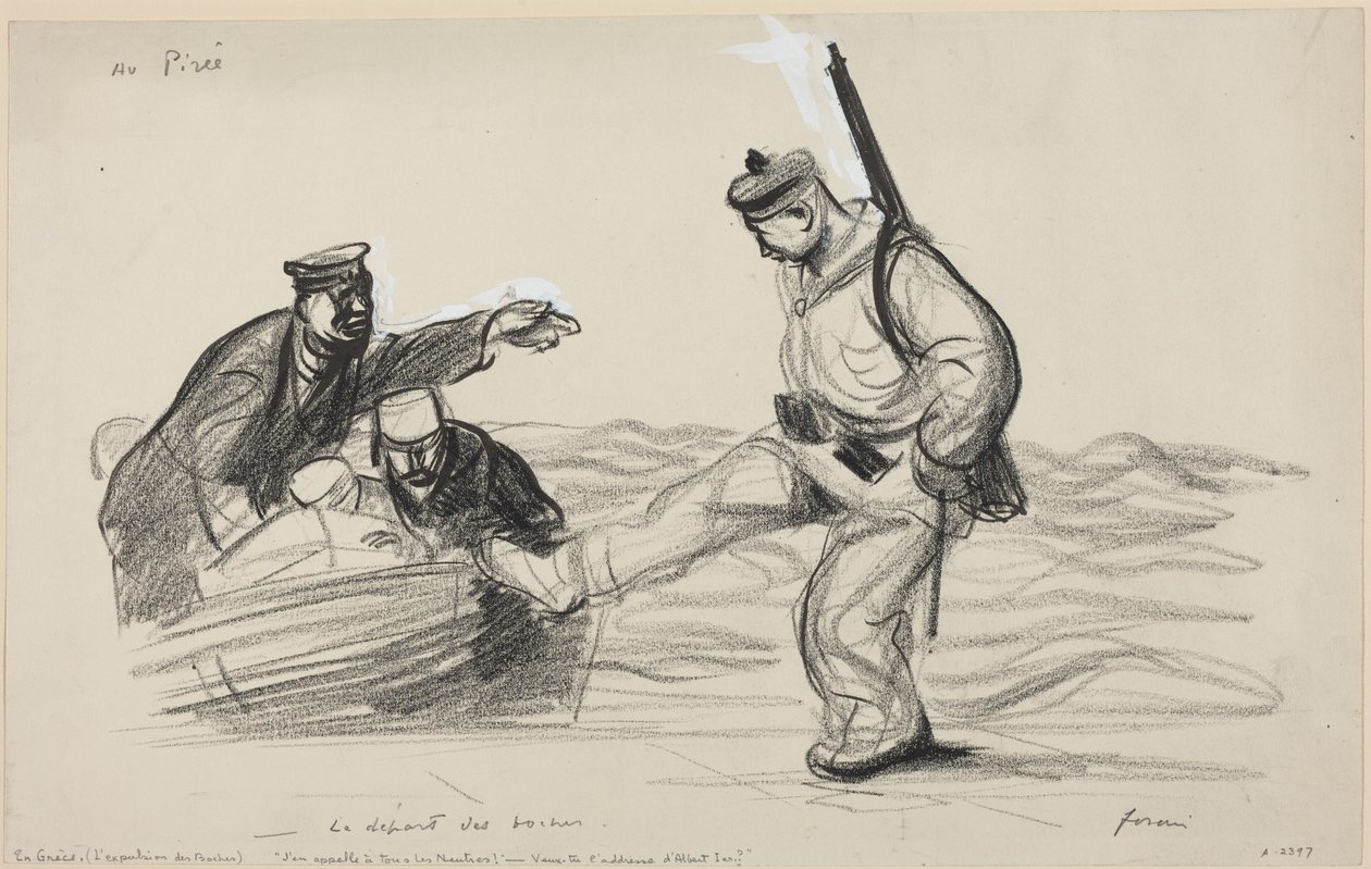 Au Piree. -Le depart des boches, ok. 1914-1919 (rysunek) autorstwa Jean-Louis & Caran D