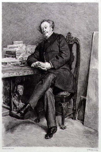 Alexandre Dumas fils (1824-95), francuski powieściopisarz i dramaturg, grawerowany przez A Mongin (grafika) autorstwa Jean Louis Ernest (after) Meissonier