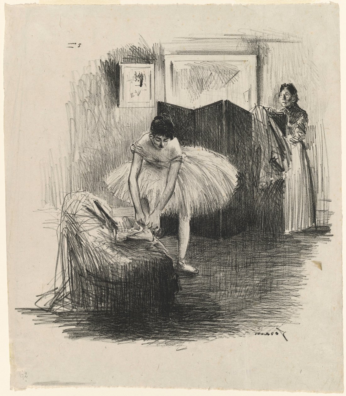 Tancerka wiążąca baletkę autorstwa Jean-Louis Forain