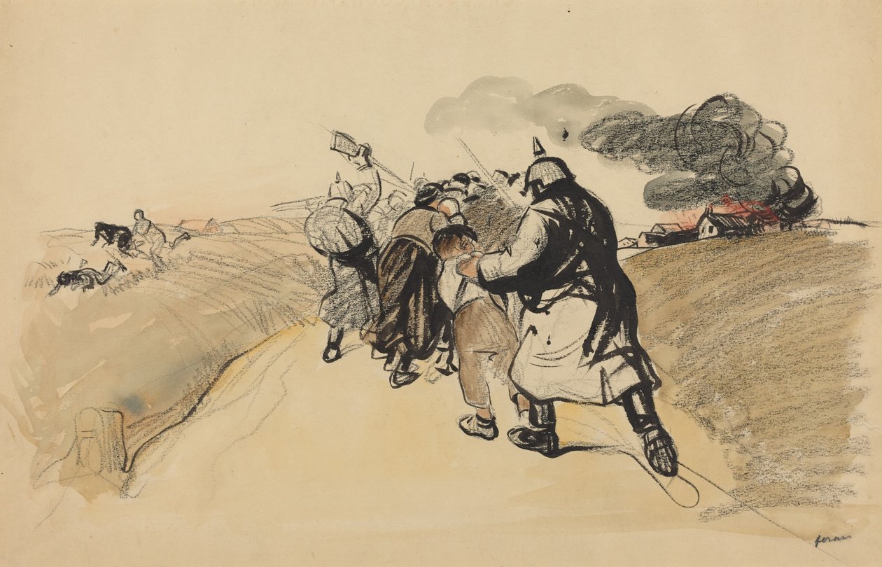 Niemiecki nalot na wioskę autorstwa Jean-Louis Forain