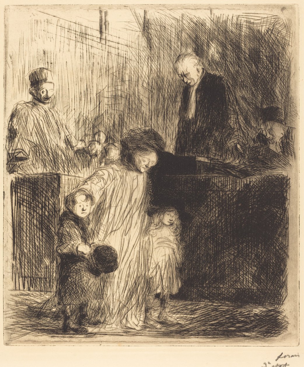Wyjście z rozprawy (pierwsza plansza) autorstwa Jean-Louis Forain