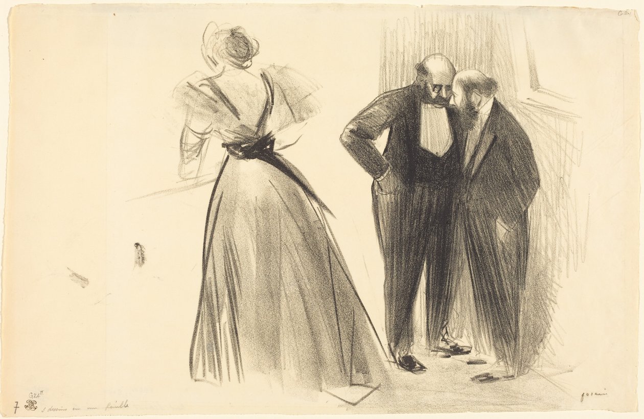 Trzy rysunki na jednym arkuszu autorstwa Jean-Louis Forain