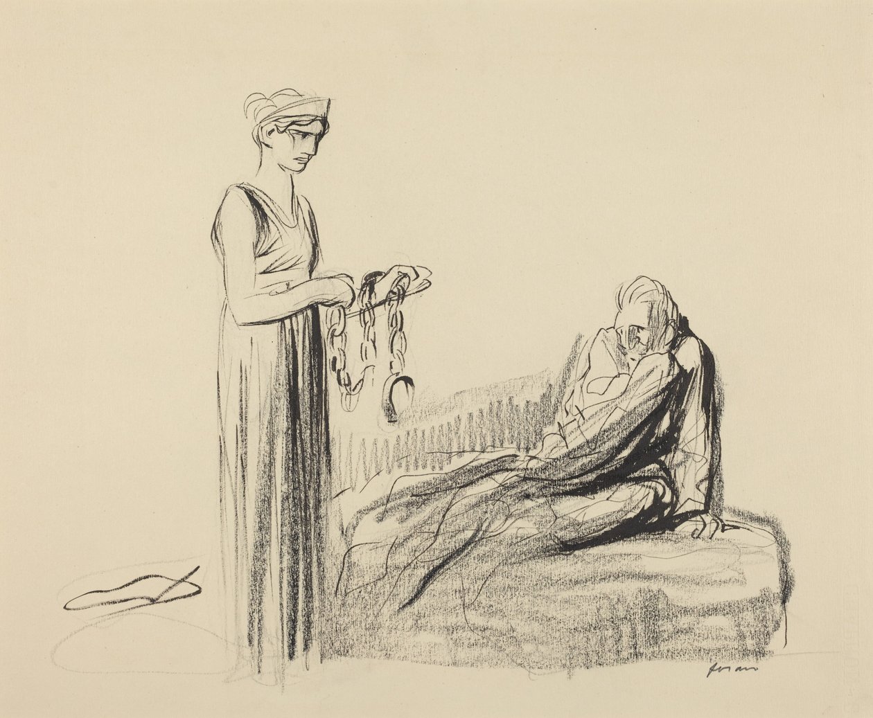 a) Kajdany (awers); b) Kilka postaci (rewers) autorstwa Jean-Louis Forain
