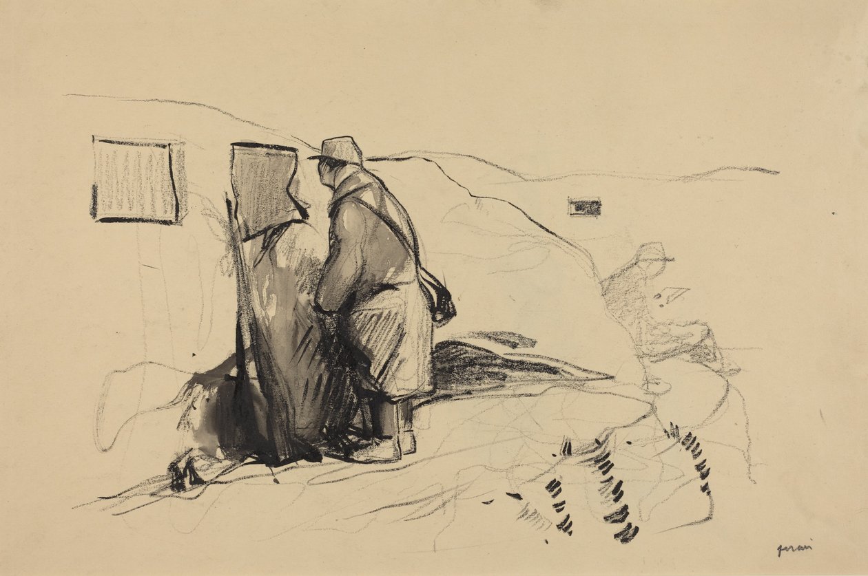 a) „W okopach” (strona przednia); b) „Studium do obrazu »W okopach«” (strona tylna) autorstwa Jean-Louis Forain