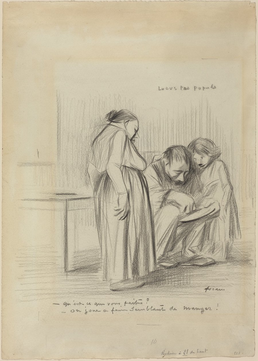 a) Gra dla ludu (strona przednia); b) Głowa mężczyzny (strona tylna) autorstwa Jean-Louis Forain