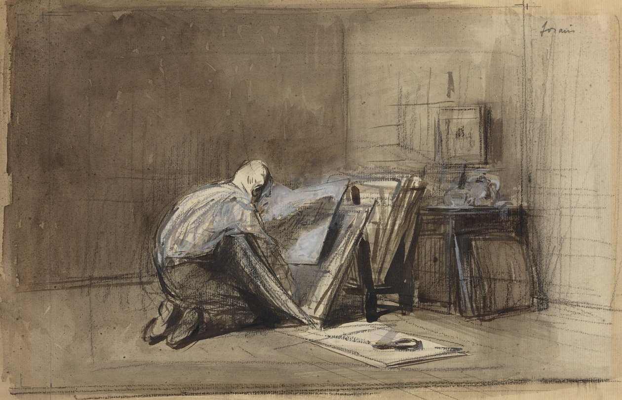 a) Znawca grafik (recto); b) Szkic znawcy grafik (verso) autorstwa Jean-Louis Forain