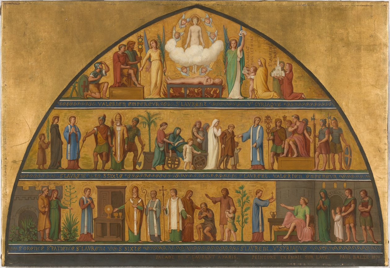 Szkic kościoła Saint-Laurent: Życie w Saint-Laurent w 1870 roku (olej) autorstwa Jean Paul Etienne Balze