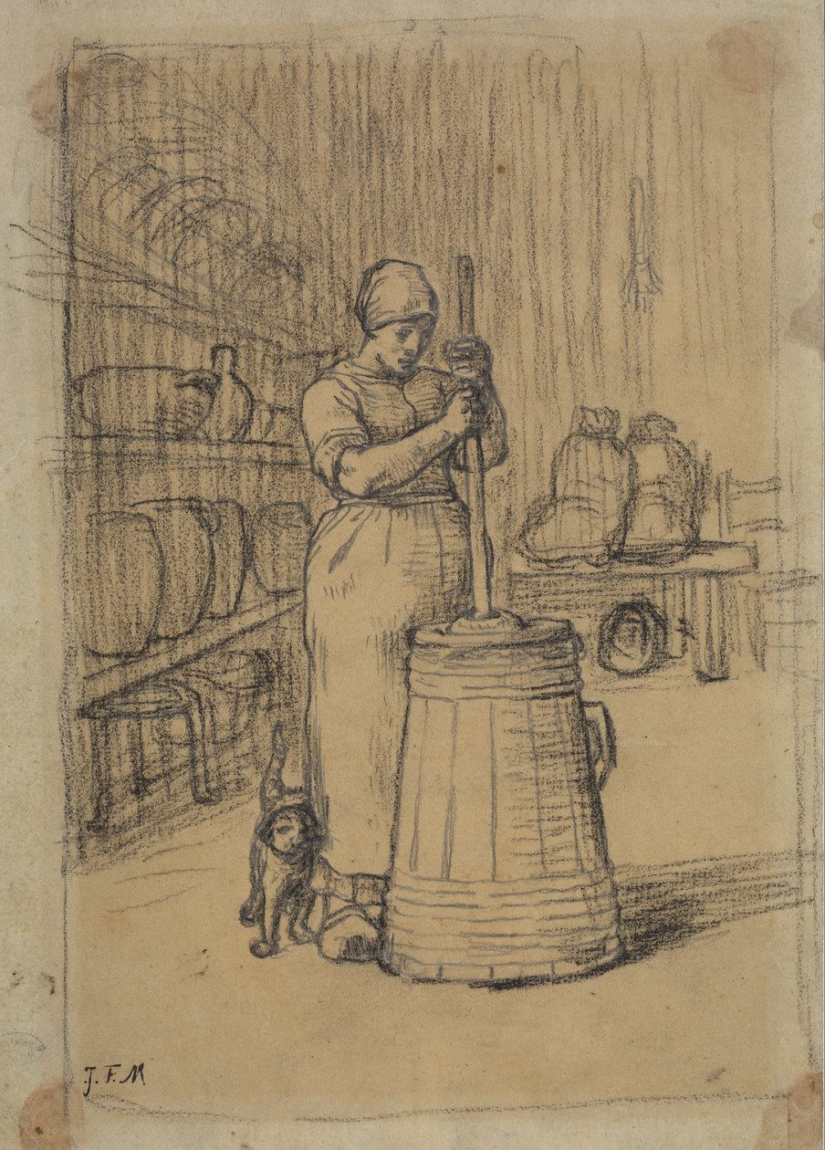 Studium dla kobiety ubijającej masło autorstwa Jean Francois Millet