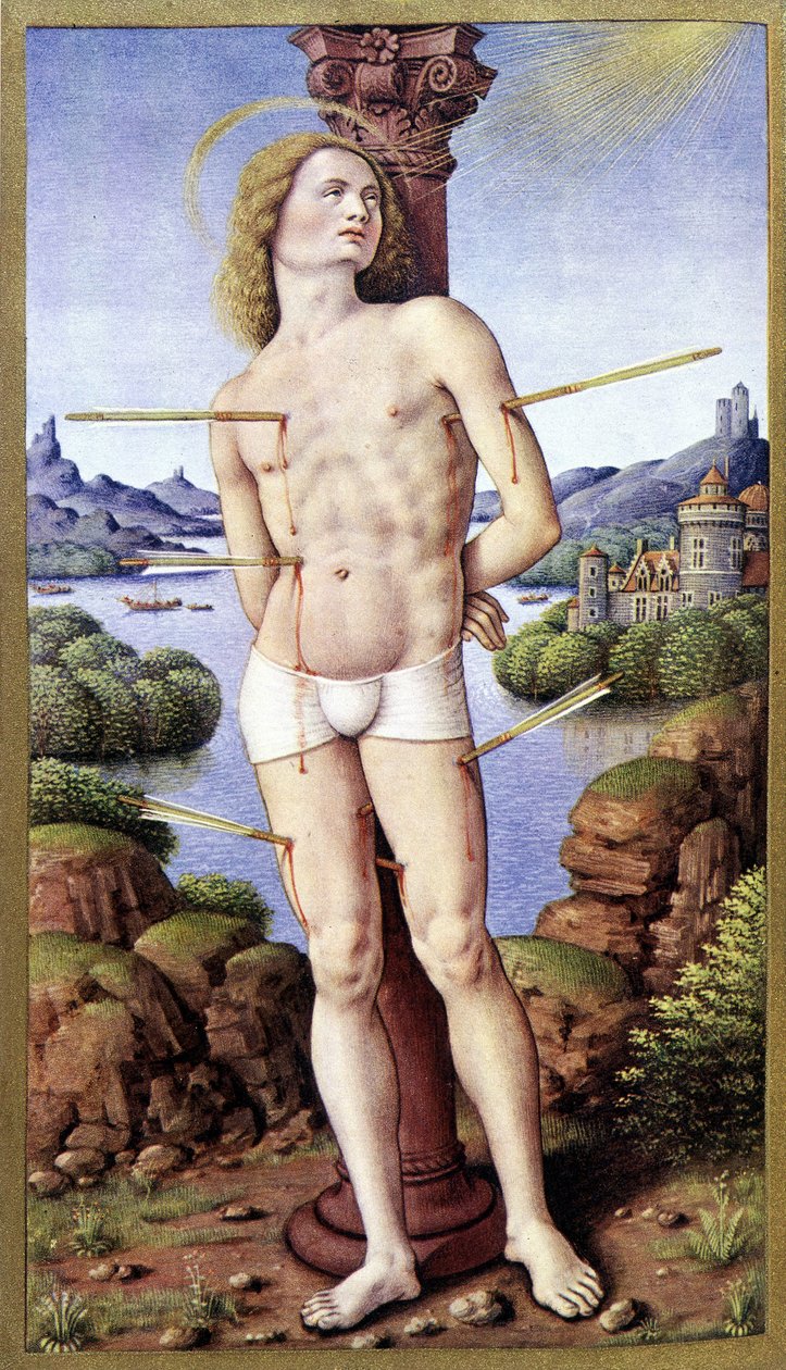 Św. Sebastian - Jean Bourdichon, w „Godzinach Anny Bretanii”” autorstwa Jean (after) Bourdichon