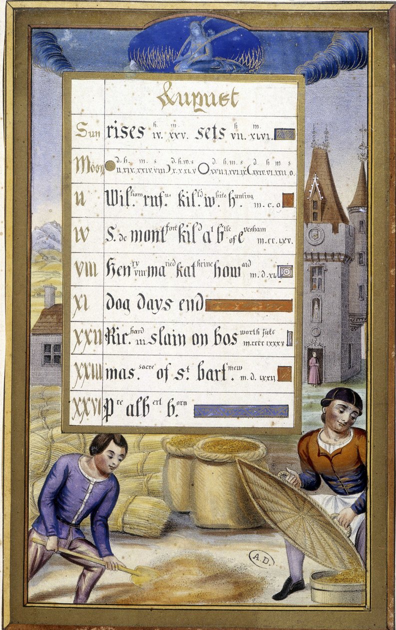 Żniwa (znak dziewicy) - faksymile Godzin Anny Bretanii, Jean Bourdichon autorstwa Jean (after) Bourdichon