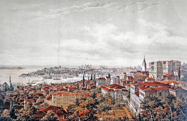 Widok ogólny Konstantynopola, ok. 1850 (kolor lito) autorstwa Jean (after) Brindesi
