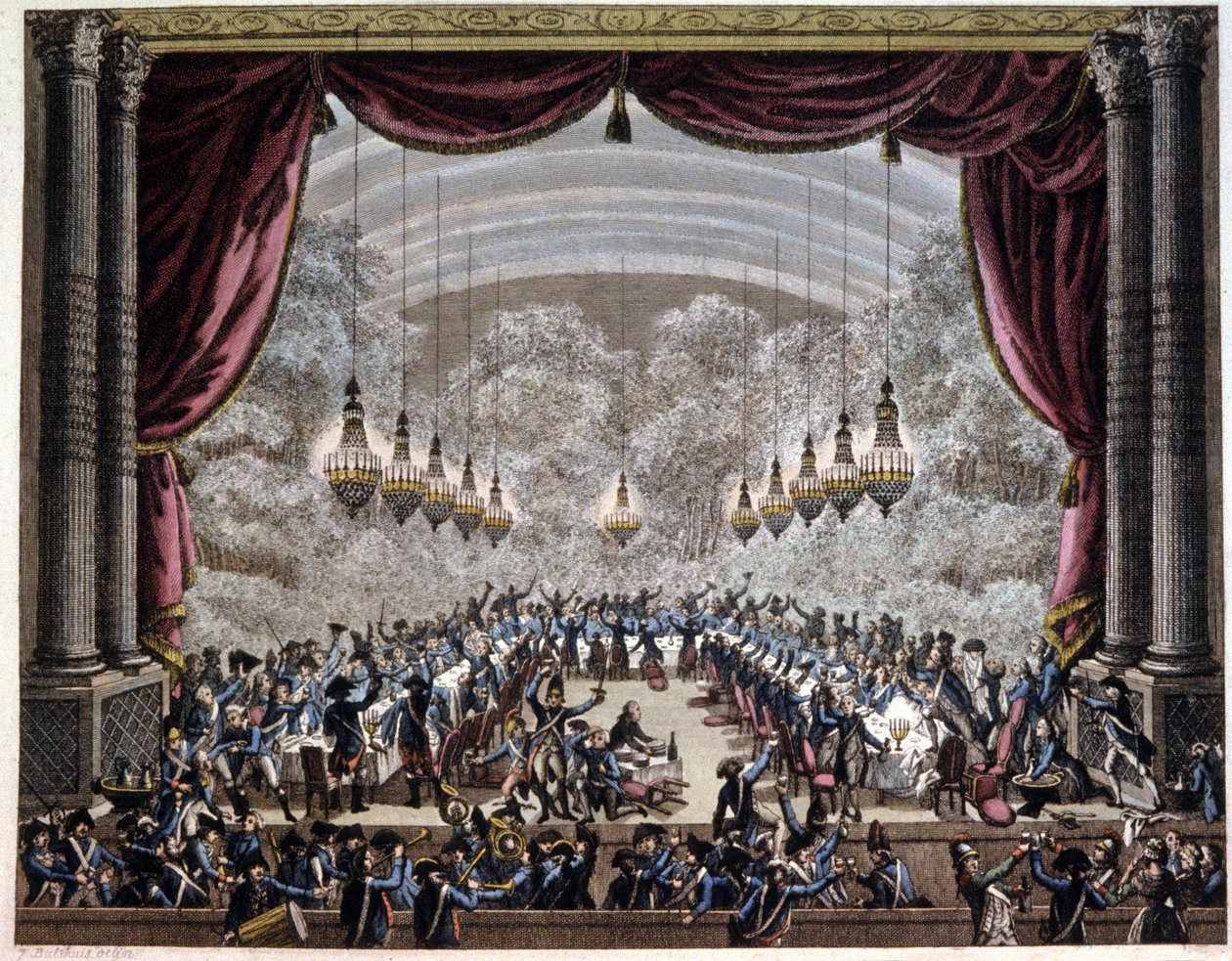 Rewolucja francuska: bankiet strażników w Paryżu, ok. 1750-1800 (ryc.) autorstwa Jean (after) Duplessis Bertaux
