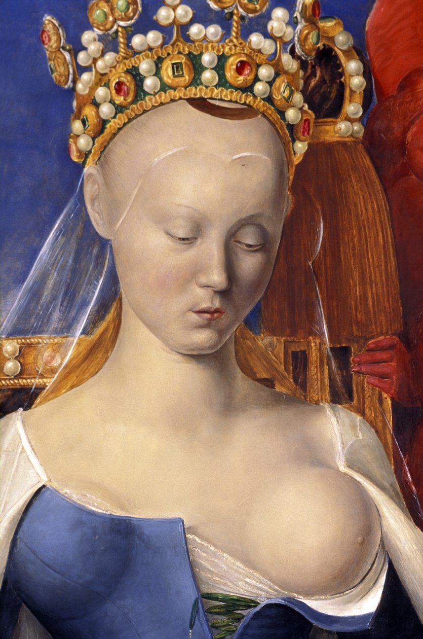 Szczegół karmiącej Dziewicy przedstawionej jako Agnes Sorel (po Dziewicy z Antwerpii, Jean Fouquet, ok. 1452-1455) autorstwa Jean (after) Fouquet