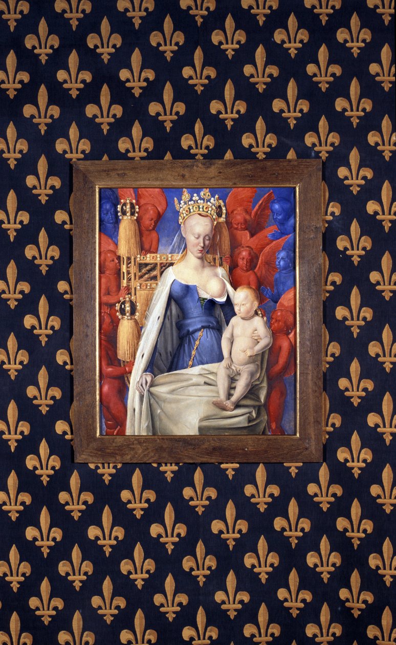 Karmiąca Dziewica w gronostajowym płaszczu przedstawiona jako Agnes Sorel - (po Dziewicy z Antwerpii, Jean Fouquet, ok. 1452-1455) autorstwa Jean (after) Fouquet