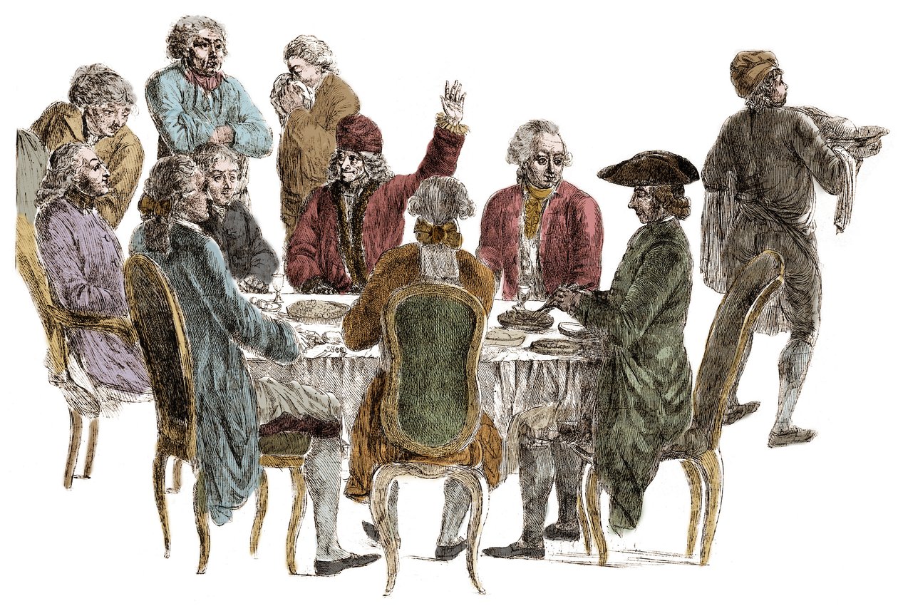 Le Diner des philosophes - Voltaire (Francois Marie Arouet dit autorstwa Jean (after) Huber