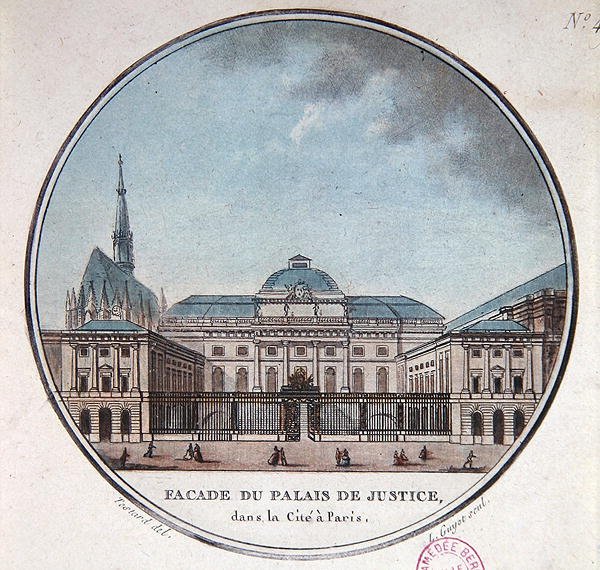 Fasada Palais de Justice, c.1785 (kolor lito) autorstwa Jean (after) Testard