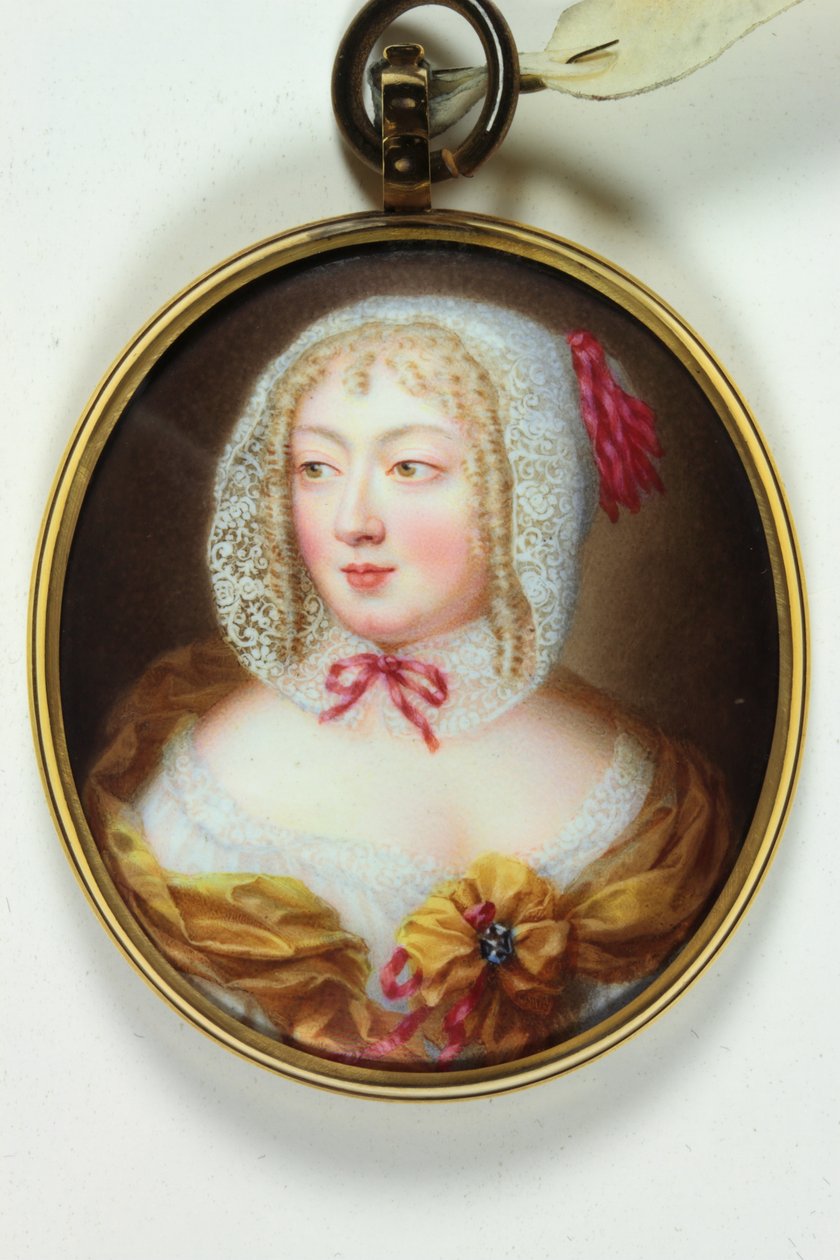Dama w pomarańczowym gorsetu na białej koronkowej koszulce (emalia) autorstwa Jean (circle of) Petitot