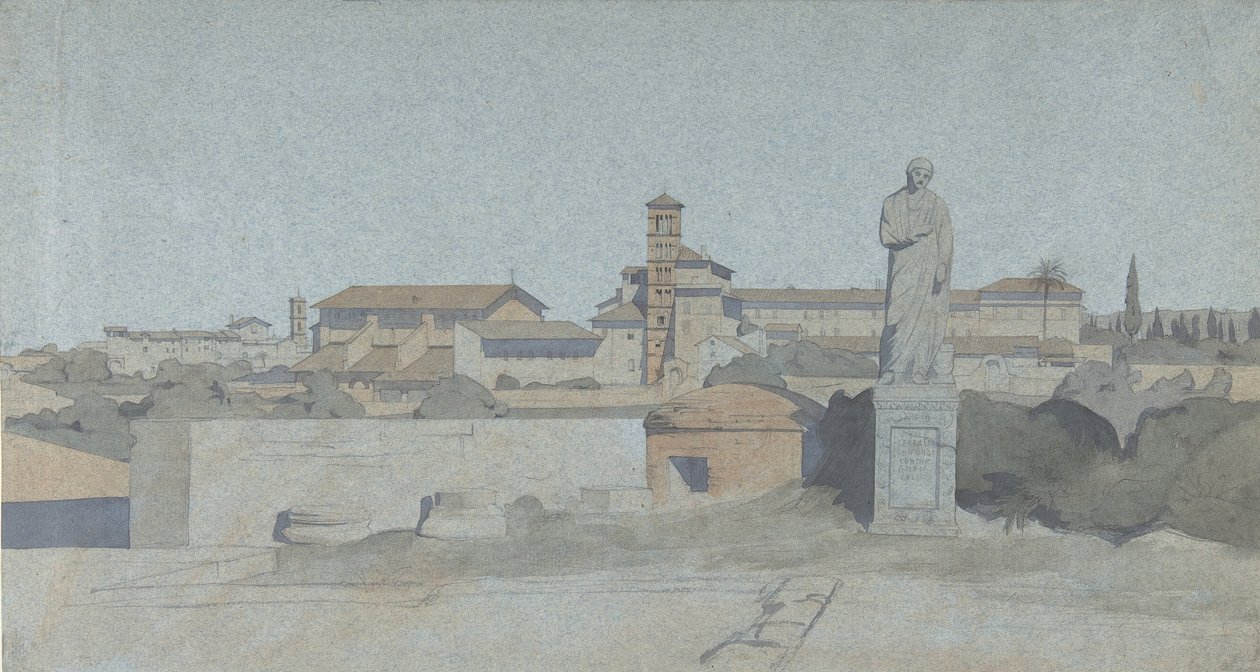 SS. Giovanni e Paolo, widziany z Villa Mattei w Rzymie, . autorstwa Jean Achille Benouville