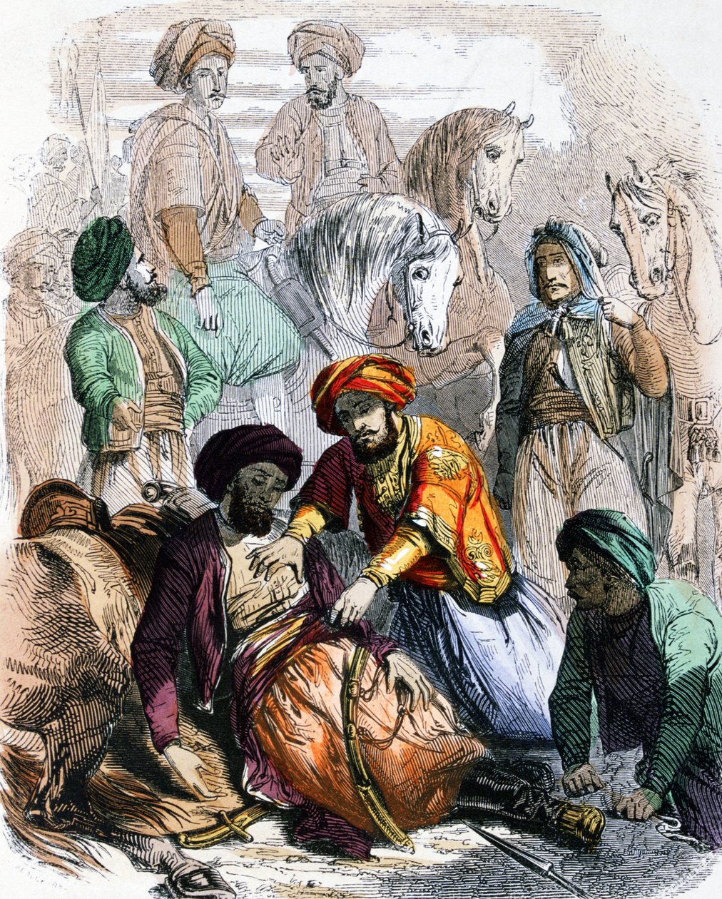 Ibrahim Pasza (1789-1848) błogosławi umierającego żołnierza podczas kampanii przeciwko wahhabitom. autorstwa Jean Adolphe Beauce