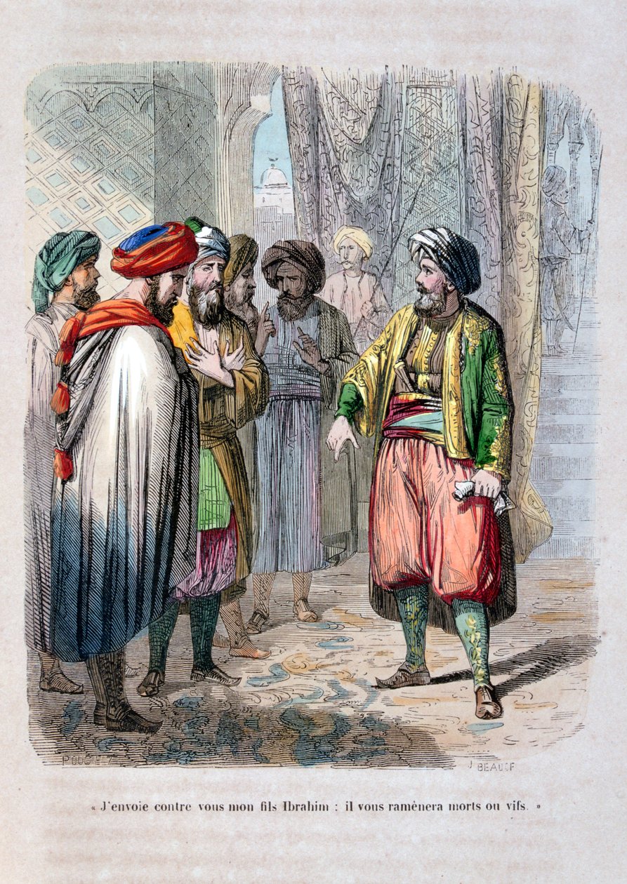 Muhammad Ali wysyła swojego syna Ibrahima Paszy, aby stłumił saudyjską rewoltę, 1811-1818, 1847 autorstwa Jean Adolphe Beauce