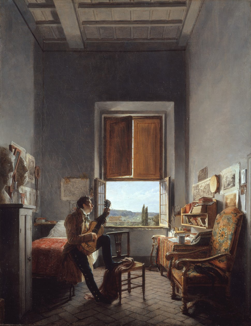 Léon Pallière 1787-1820 w swoim pokoju w Villa Medici, Rzym, 1817. autorstwa Jean Alaux
