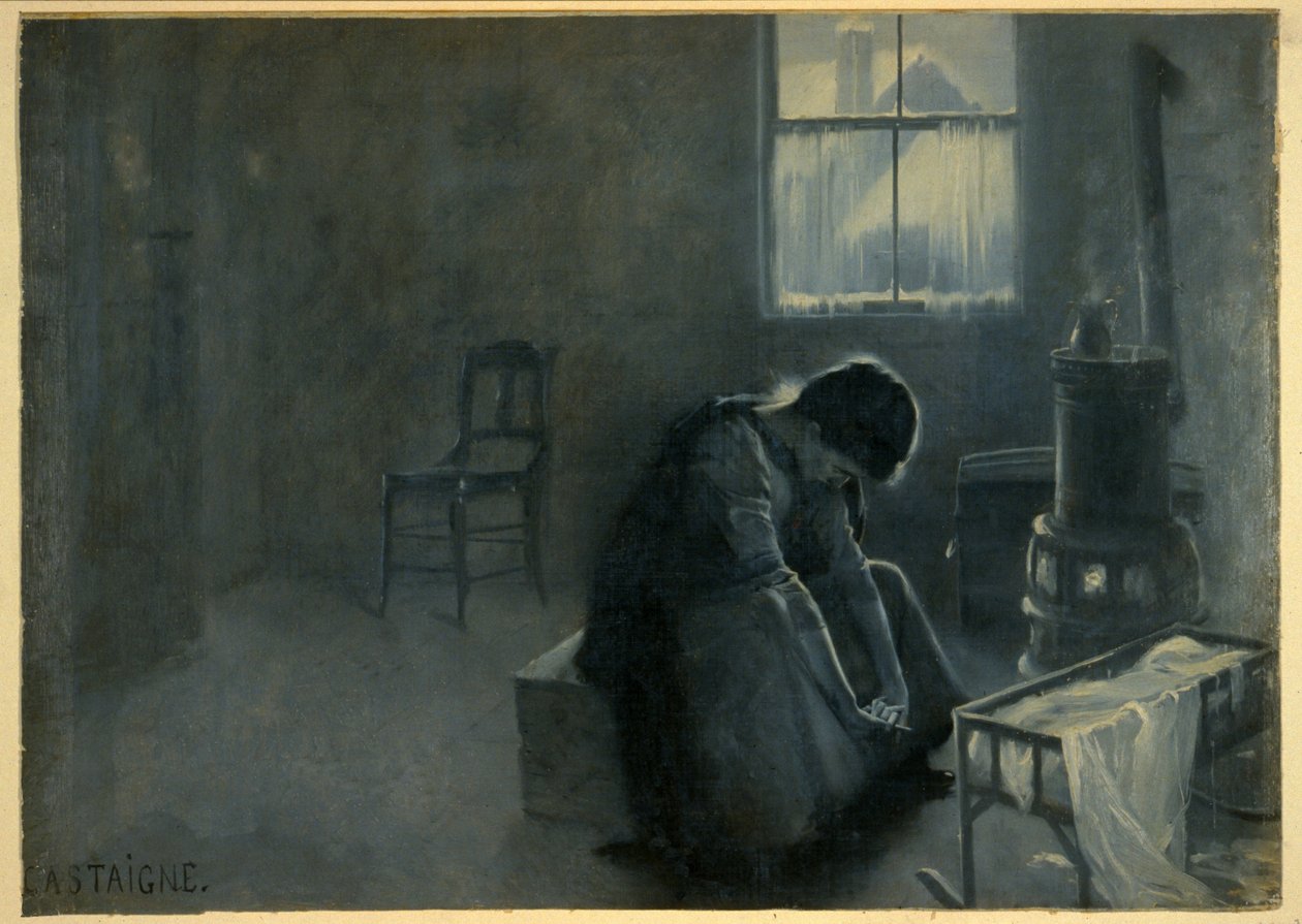 To była ciężka zima, pub. 1893 (litografia kolorowa) autorstwa Jean Alexandre Michel Andre Castaigne