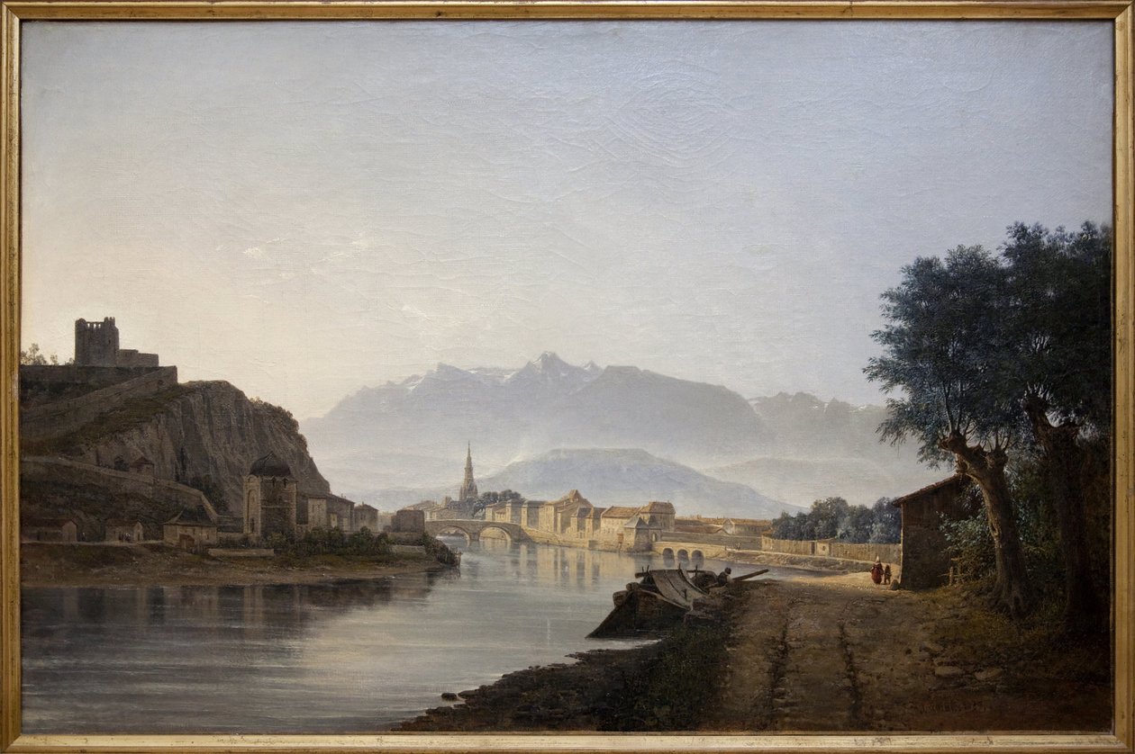 Widok Grenoble z Quai de la Graille, Obraz olejny Jeana Acharda (1807-1884) wykonany w 1837 roku. Fotografia, KIM Youngtae, Grenoble, Musee de Grenoble. autorstwa Jean Alexis Achard