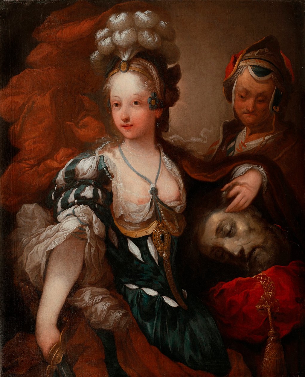 Judyta z głową Holofernesa (Judyta z głową Holofernesa) - Obraz Alexisa Grimou (1678-1733), olej na płótnie, połowa XVIII wieku (88x72 cm) - Muzeum Pałac w Wilanowie, Warszawa (Polska) autorstwa Jean Alexis Grimou
