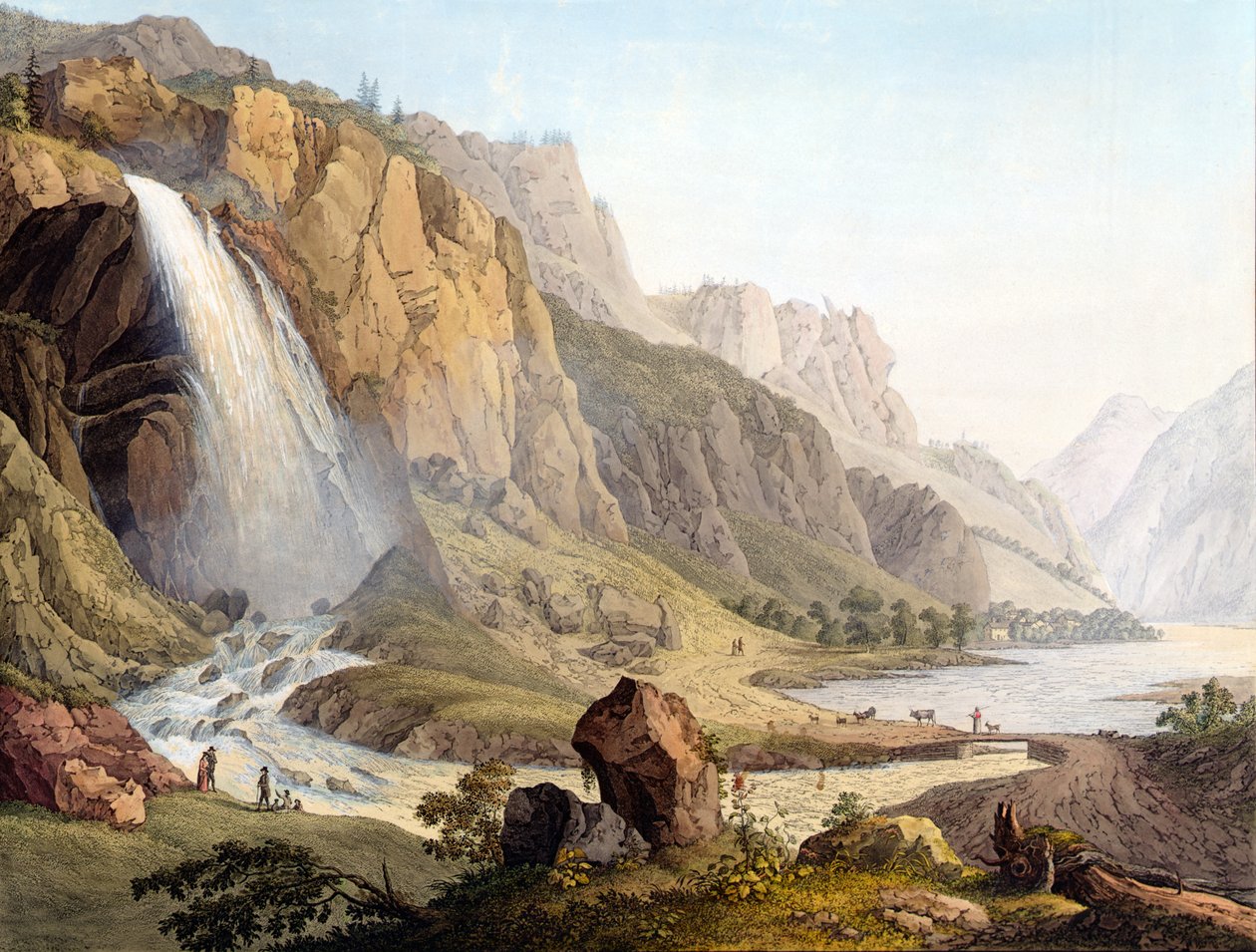 Widok na Cascade de Pissevache, c.1789 autorstwa Jean Antoine Linck