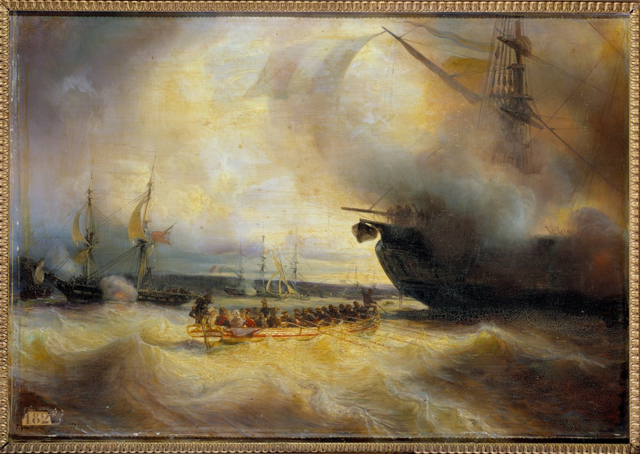 Król Ludwik Filip I i rodzina królewska w porcie Cherbourg 3 września autorstwa Jean Antoine Theodore Gudin